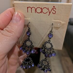 Macy's Dark Silver and Purple Chandelier Earrings